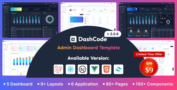 DashCode v2.0.7 – Laravel, React, Vuejs, NextJs, HTML,Tailwind Dashboard Template